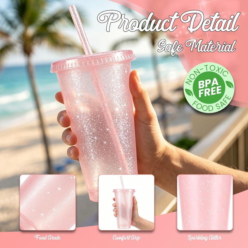 12 Pcs Pink Tumblers with Straw & Lid - 24oz
