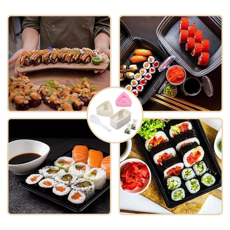 4Pcs Onigiri Mould Set,Portable Onigiri Mold Bring Rice Spoon Wrapper