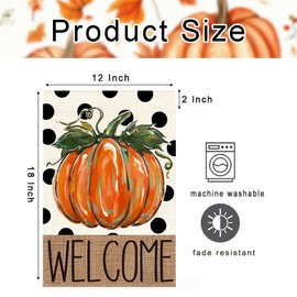 RABUSOFA Fall Pumpkin Garden Flags 12x18 Double Sided for Outside,Welcome Autumn Thanksgiving Harvest Holiday Seasonal Decoration for Yard Outdoor Small Lawn Flag (orange, 12" x 18")