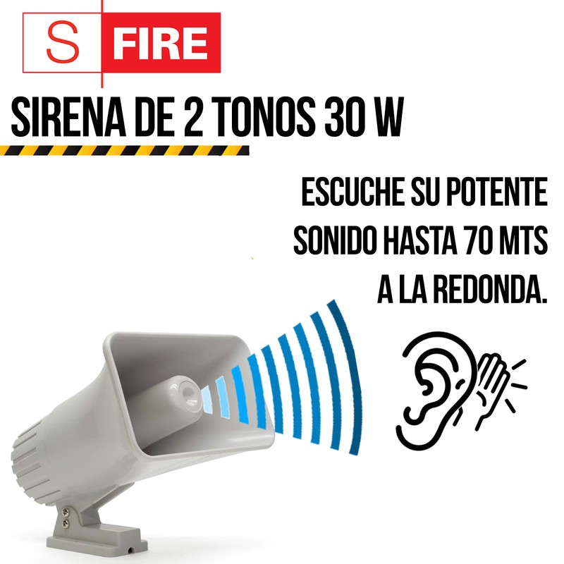 SFIRE Sirena de 2 tonos 30 W/ Sonido 118 dB.