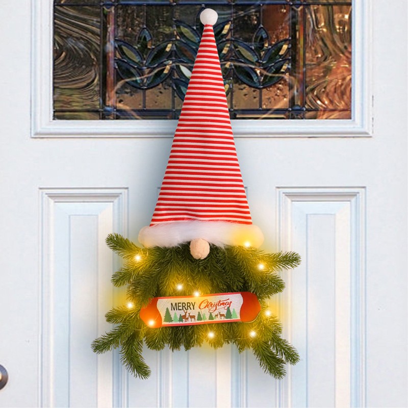 Upside Down Xmas Wreath Striped Tall Hat Faceless Doll Light