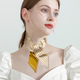 LumiSyne 3-piece Set Silk Scarf, Skinny Women's, Girl, Thin, Rectangle, Neckerchief, Retro, Fresh Flower, Polka Dot, Checkerboard, Checkerboard, Satin, Slim, Ribbon Scarf, Headdress Decoration, Hair