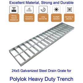 DuuMuut Galvanized Steel Drain Grate 24x5 for Polylok Heavy Duty Trench, 2 PC Outdoor Drain Cover, B Class Replacement Sewer Grate Durable, Sliver Rectangle Drainage Grate for Driveway, Concrete