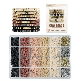 ClaBead Bracelet Making Kit 3200Pcs, Clay Beads Bracelet Kit with Gold Beads and Sliver Beads, Swift Friendship Beads Bracelet Kit for Bracelets Making (Earth Tone)