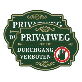 Privatweg Passage Prohibited Sign - 2 Pack, 25 cm x 18 cm Rust Free Aluminium Private Property Sign, Weatherproof, Fade Resistant, Easy Mounting.