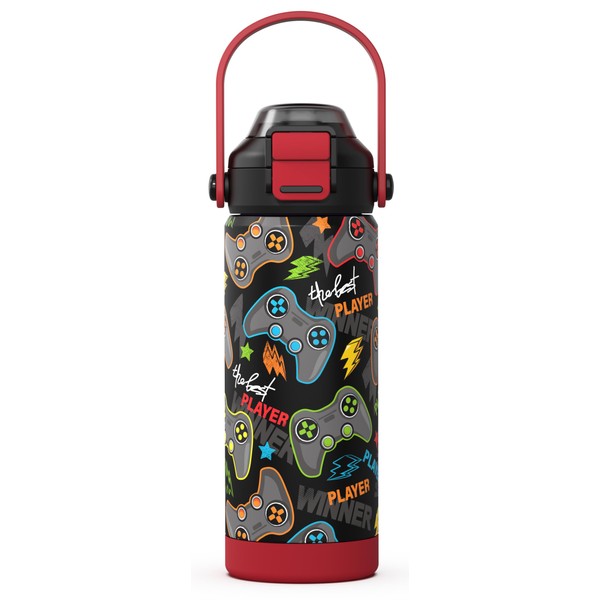 Kiocko Children's Stainless Steel Water Bottle with Pop-Open Straw &