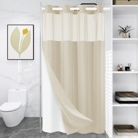 WONICY Small No Hooks Luxury Shower Curtain Set with Snap-in Liner, Polyester Textured with See-Through Top Window, Waterproof & Washable Hotel Style for Bathroom, 54W x 80H, Cream