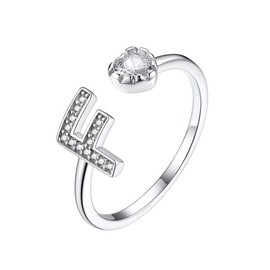 Suplight 925 Sterling Silver Heart Initial Rings for Women Teen Girls Capital Letter Initial Stackable Rings for Women Girls Alphabet F Letter Adjustable Heart Rings Rings Jewelry Gifts for Women