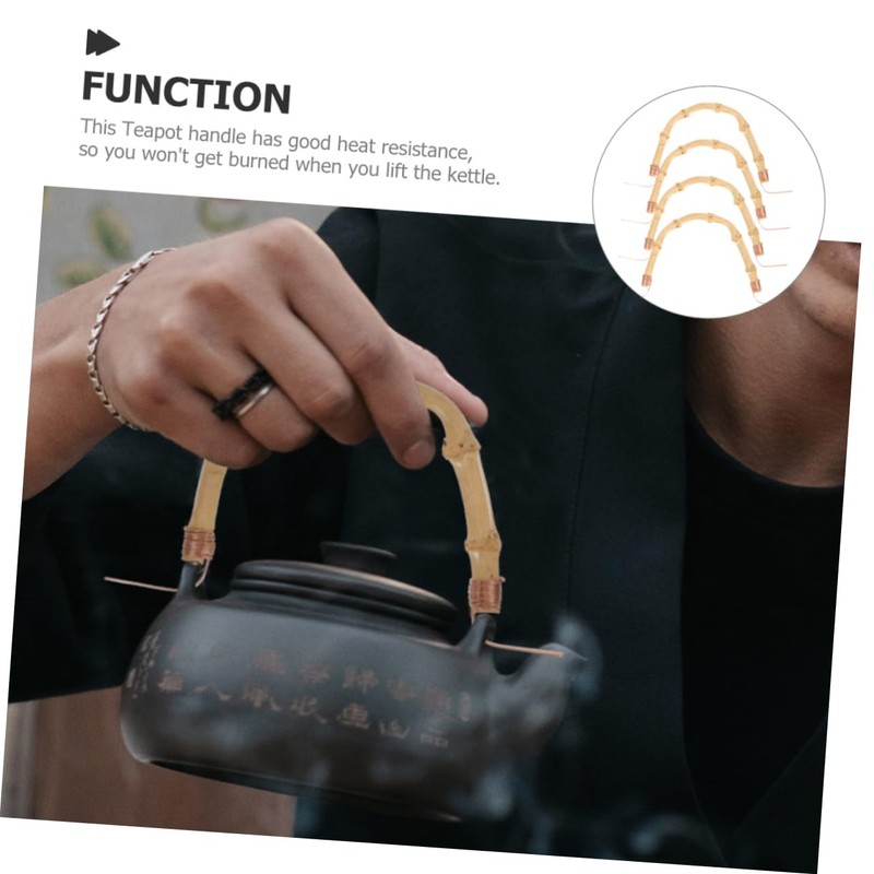 COLLBATH Ergonomic Bamboo Teapot Handle Set Heatproof Sturdy Easy to