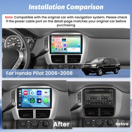 Roinvou 8 Cores 4+64G Android Car Radio for Honda Pilot 2006-2008, 9" Touch Screen Carplay Android Auto with 32EQ Bluetooth WiFi GPS Navigation Mirror Link Backup Camera