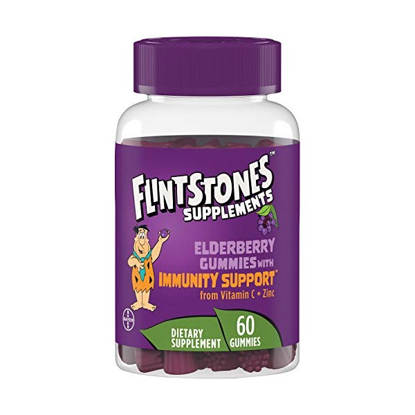 Flintstones Kids Elderberry Gummies with Immunity Support from Vitamin C and Zinc, Gluten Free, Dietary Supplement, 60 Count