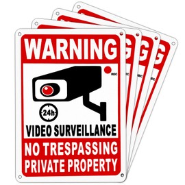 4 Pack Private Property No Trespassing Sign, Rustproof Aluminum 24-Hour Video Surveillance Signs With Reflective Film, 10x7 Inch Security Signs For Homes And Businesses