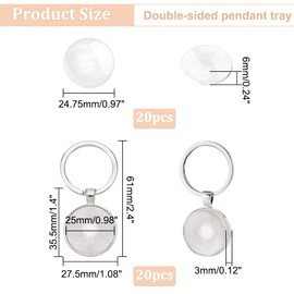 DICOSMETIC 20Pcs Keychain Cabochon Settings Blanks Bezel Trays Charm Round Trays for Keychain Blanks Trays for Photo Resin Alloy Keyring with 20Pcs Glass Cabochon for DIY Jewelry Making