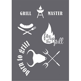 Rayher Grill Master 45114000 Stencil DIN A4 Includes Squeegee for High-Quality Textile Prints Grey