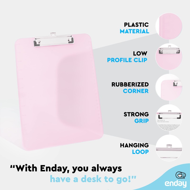 Plastic Clipboard Standard Size Pink, Translucent Low Profile Clip Board,