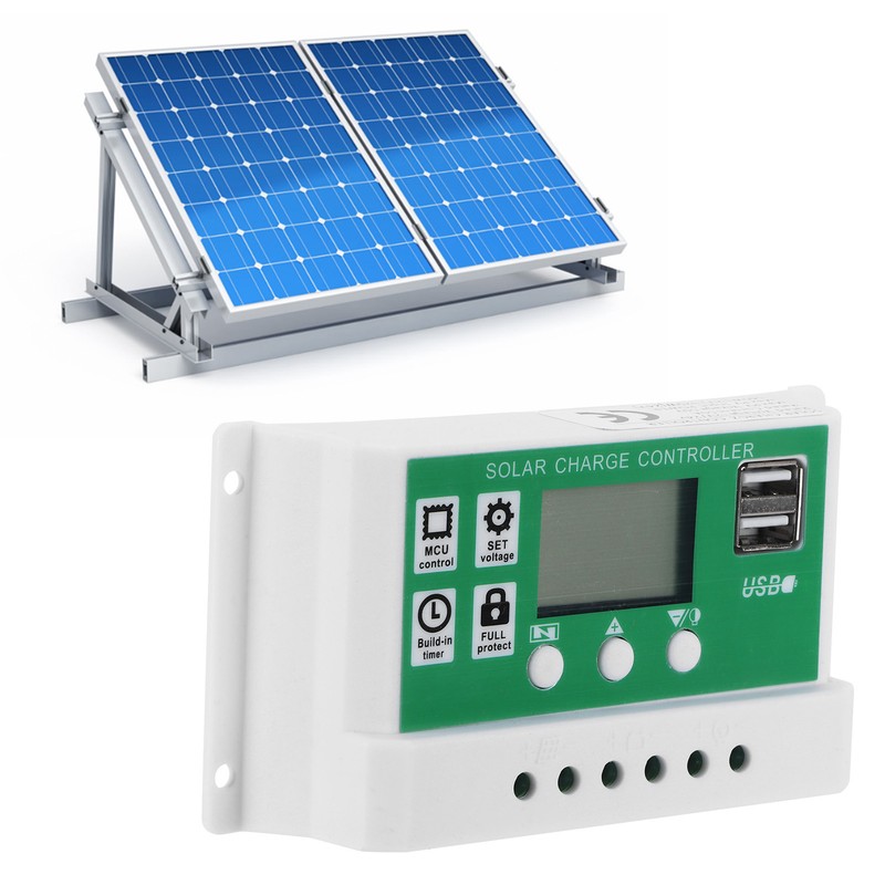 LCD Solar Charge Controller Adjustable 10A 12V 24V PWM Charging