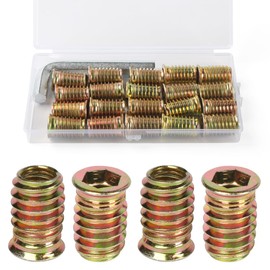 FOMGIIN Screw-in Nut M10 x 20, Pack of 20 Screw Sockets Threaded Inserts, Threaded Insert Sleeve Wood Alloy Impact Nut Screw Thread Hexagon Socket Zinc Nuts for Wooden Furniture