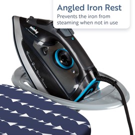Classic 4-Leg Ironing Board with Iron Rest - Freestanding Full Size Iron Board for Clothes Pressing and Steaming with 43" x 14" Surface - Blue Arrows