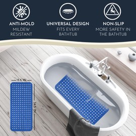 Homerella Bathtub Mat Anti-Slip Skin Sensitive 34.5 x 15.5 Inches, Royal Blue, Vinyl