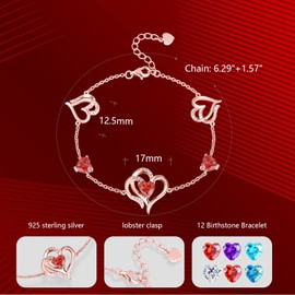 Infinity Love Heart Bracelet for Women Birthstone Bracelet 925 Sterling Silver with Cubic Zirconia Crystal Bracelets Anniversary Birthday Jewelry Gift for Her Women Grilfriend (Gold- Rose Red)