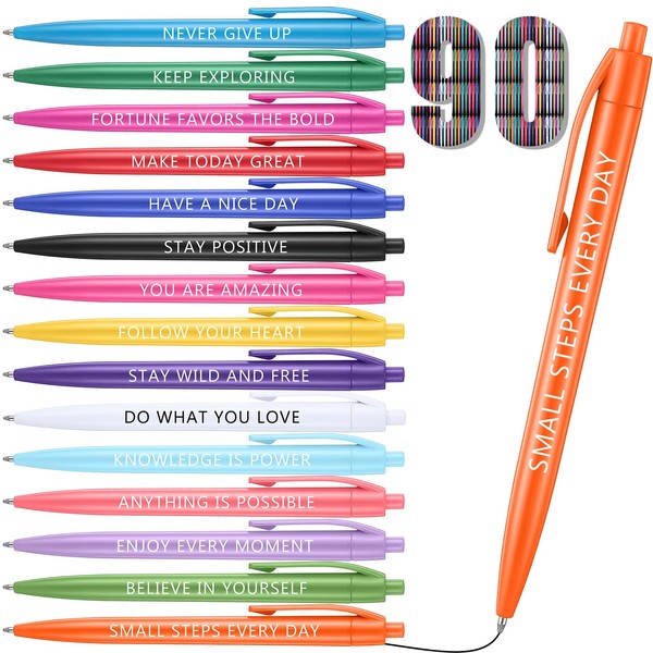 Sayglossy 90 Pcs Ballpoint Motivational Pen Inspirational Quotes Black Ballpoint