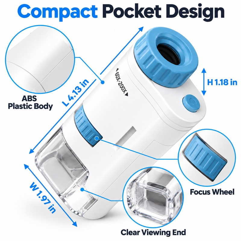 Pocket Microscope for Observation – 60x–200x Magnification with LED Light