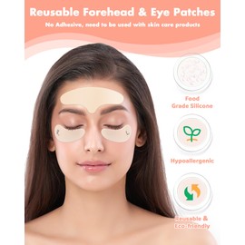 Silicone Forehead Wrinkle Patch - Non-Glue Reusable Forehead Wrinkle Patch and Eye Patches Set, Silicone Patches for Wrinkles, For Use with Face Cream or Lotion, Metal Eye Cream Applicator, Tin Case