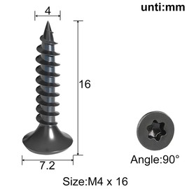Drenky Wood Screws Torx Black Pack of 50 Screws Countersunk Head M4 x 16 mm Made of Stainless Steel A2 Full Thread Chipboard Screws Self-Tapping Screws Universal Screws Torx TX20
