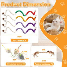 Yuaerbuo 13 Pack Catnip Toys for Kittens, 4 Cat Chew Toy Bite Rope, 3 Catnip Mouse Toys, 6 Silvervine Chew Sticks with Feather, Kitten Teething Toys for Indoor Cat and Playing