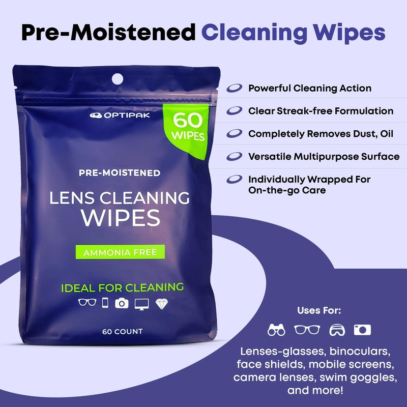 OPTIPAK Pre-Moistened Lens Wipes for Eyeglasses - Individually Wrapped Eye