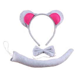 Cicogna Animal Ears Headband, Tail, and Tie, 3-Piece Set, Halloween Cosplay Costume, Disguise, Animal Tail, Selectable Animal, Prop (Mouse)