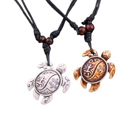 KQNM Pack of 2 Turtle Pendant Necklaces, Girls Boys Necklaces, Pendant Necklaces, Turtle Necklace, Women's Necklace, Surfer Chain Men (White and Brown), Resin