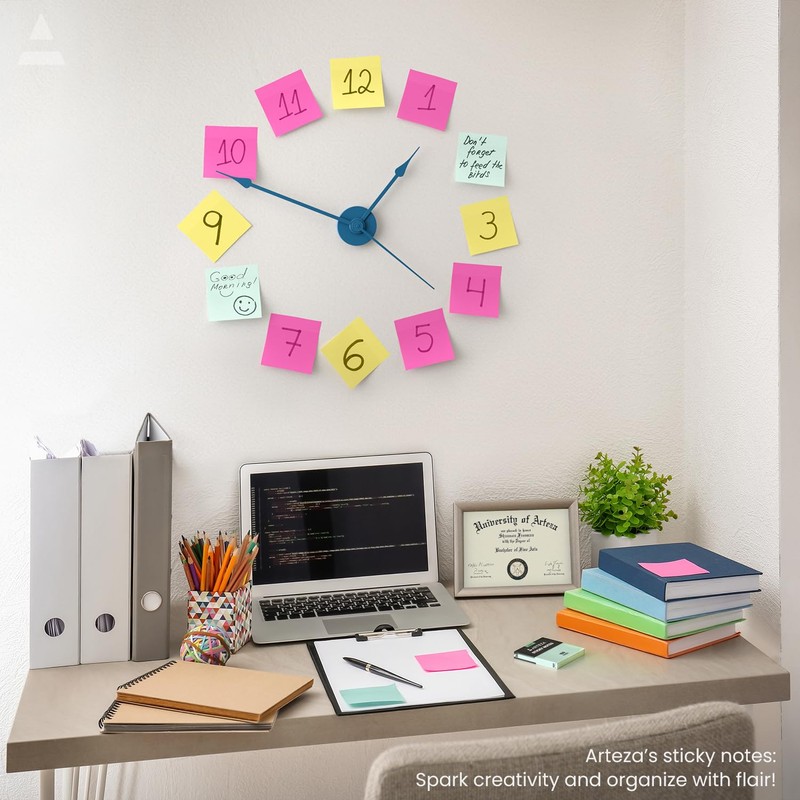 ARTEZA Sticky Notes, 3x3 Inches, 12 Pads, Bulk Pack of