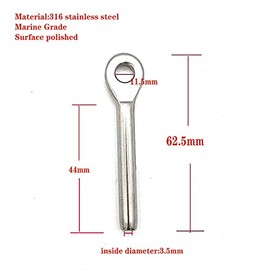 Jingyi Stainless Steel 316 Marine Eye End for 1/8" Diameter Wire Rope,Swage Eye Terminal end Fitting -2 Pack