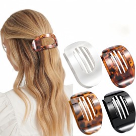 4 PCS Flat Hair Claw Clips for Women, French Flat Round Clips for Thick or Thin Hair, Matte Large Lay Flat Hair Clip Strong Hold No Slip Hair Barrettes Gifts Leopard Print