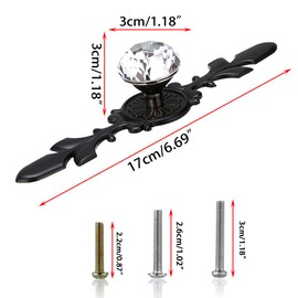 Sumnacon 5 Pcs 6.7" Drawer Dresser Knobs Pull Handles - Crystal Glass Diamond Decorative Knobs with Plate, Cabinet Cupboard Door Knobs with Screws for Kitchen Bathroom Office Decoration, Black