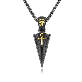 YAFEINI Arrowhead Necklace for Men 925 Sterling Silver Ankh Eye of Horus Necklace Black Arrowhead Pendant Egyptian Jewelry Gift for Men (black gold)