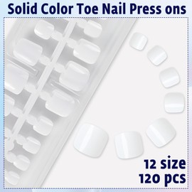 Bellelfin Press on Toenails for Women Glossy White Toenails Press on Short Square Toe Nail Press ons, 120pcs Press on Toenails Full Cover Toe Press on Nails