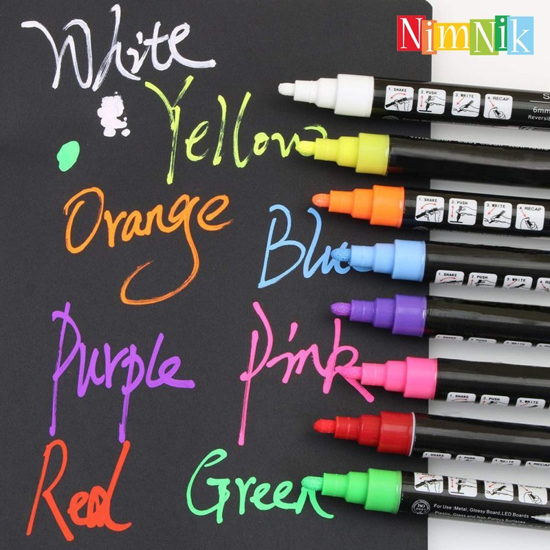 NIMNIK Liquid Chalk Markers Pens - Chalk Pens 6mm Reversible