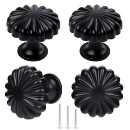 OctinPris Matt Black Cabinet Knobs Pumpkin Drawer Knob for Kitchen Cupboard Furniture Chest Closet Door Bathroom 30mm/1.18in (4 Pack)