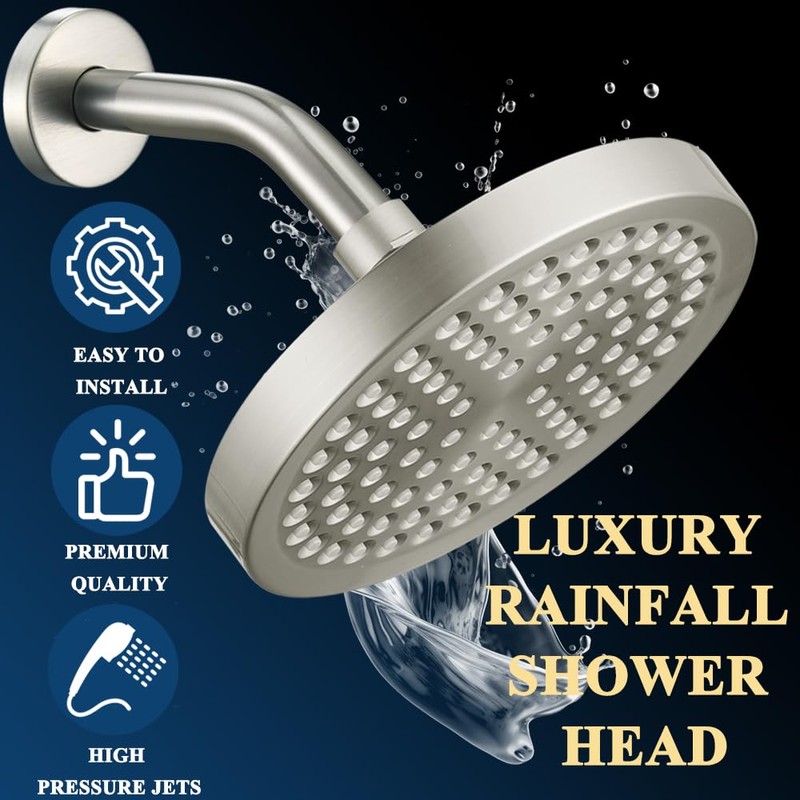 High Pressure Rainfall Shower Head, 6'' Luxury Modern Showerhead with