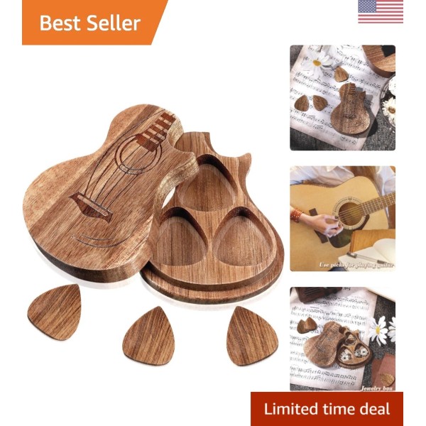 Unbranded Wooden Guitar Pick Box Holder with 3 Pcs Picks