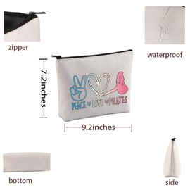 VAMSII Peace Love Pilates Cosmetic Makeup Bag Gift for Pilates Lover Gifts Pilates Instructor Gifts for Pilates Yoga Teachers Gifts (Beige)