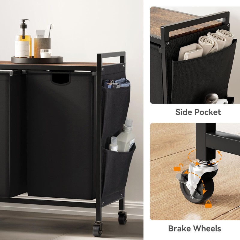 WOWLIVE 4-Compartment Laundry Hamper with Lid,Rolling Laundry Basket Organizer with