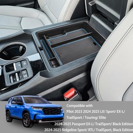 HGWEI Center Console Organizer Compatible with Honda Pilot 2023 2024 2025 / Ridgeline 2024 2025 / Passport 2024 2025 Interior Accessories Insert Armrest Storage Box Tray, Blue
