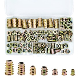 PGMJ 130 Pieces 7 Size M4/M5/M6/M8/M10 Metric Threaded Inserts Nuts Assortment Tool Kit for Wood Furniture Zinc Alloy Furniture Bolt Fastener Connector Hex Socket Screw Inserts