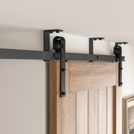 CCJH 4FT Ceiling Mount Bracket Sliding Barn Door Hardware Kit Black,Strong Bearing, Low Ceiling L-Shape Bracket System, Fit 24" Wide Single Door Panel (Basic Style)