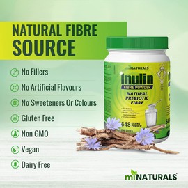 Pure Inulin Fiber Powder, Natural Prebiotic Fibre Supplement, Clear and Taste Free, Increases good bacteria, Chicory Root - 250 DOSES - 648 grams - by miNATURALS