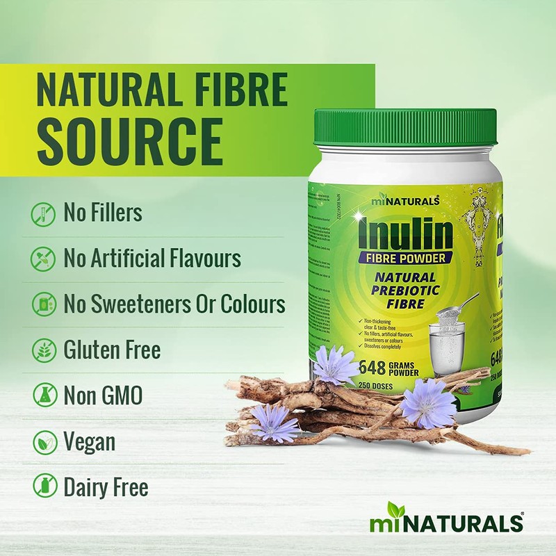 Pure Inulin Fiber Powder, Natural Prebiotic Fibre Supplement, Clear and
