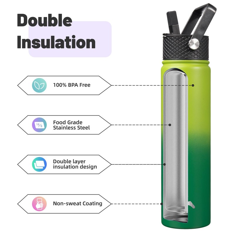 Konokyo Insulated Water Bottle 24oz Stainless Steel Sport Bottles with
